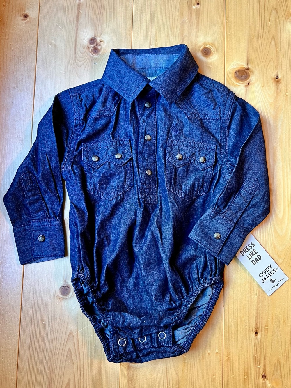 Dark Chambray Snap Baby Onesie